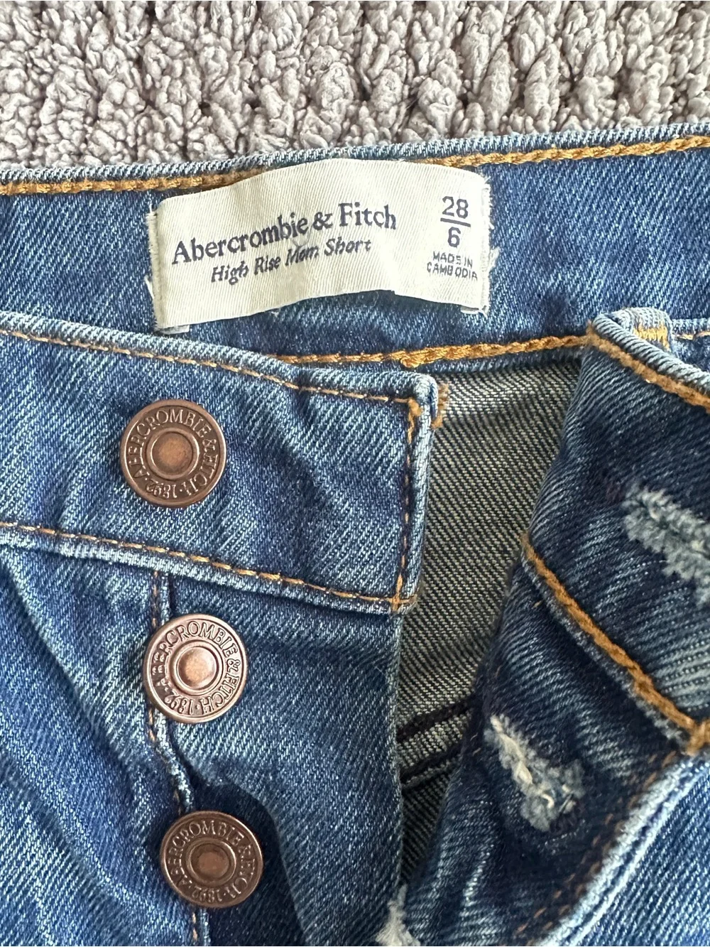 Abercrombie & Fitch Distressed Button Fly Blue Denim Shorts 28/6
